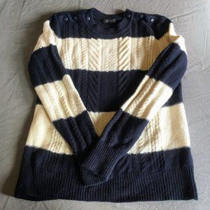 JCrew Navy Striped Wool Cable knit Sweater